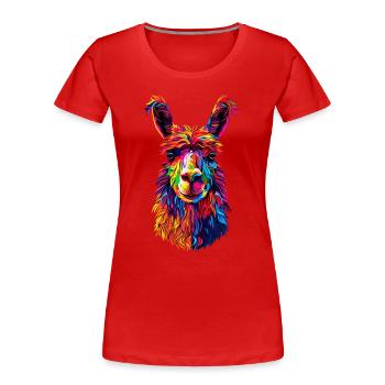 Alpaka Pop Art Bunte Farben Lama Regenbogen Alpaka - Frauen Premium Bio T-Shirt - Rot - Vorne - Mia (176cm)