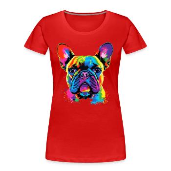 Französische Bulldogge Bunte Farben Pop Art Dogge - Frauen Premium Bio T-Shirt - Rot - Vorne - Mia (176cm)