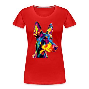 Dobermann Hund Bunte Farben Pop Art Dobermänner - Frauen Premium Bio T-Shirt - Rot - Vorne - Mia (176cm)