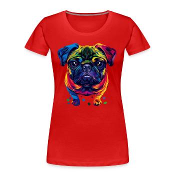 Mops Hund Bunte Farben Pop Art Regenbogen Carlino - Frauen Premium Bio T-Shirt - Rot - Vorne - Mia (176cm)