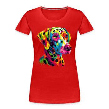 Dalmatiner Hunde Bunte Farben Pop Art Regenbogen - Frauen Premium Bio T-Shirt - Rot - Vorne - Mia (176cm)