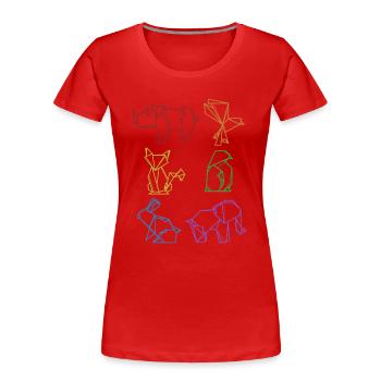 Origami LGBT Regenbogen Eule Papierkranich Falten - Frauen Premium Bio T-Shirt - Rot - Vorne - Mia (176cm)