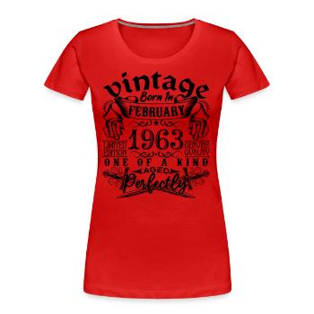 Geburtstag 1963 Februar 1963 geboren im Februar - Frauen Premium Bio T-Shirt - Rot - Vorne - Mia (176cm)