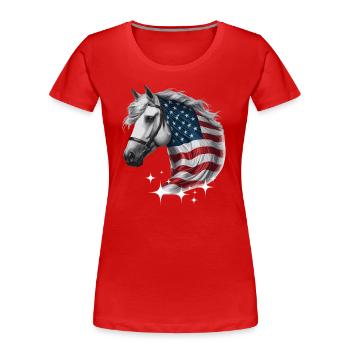 Amerika Unabhängigkeitstag Pferd Stars and Stripes - Frauen Premium Bio T-Shirt - Rot - Vorne - Mia (176cm)