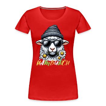 Hambourg Hamburch Moutons Ville Hanséatique Côte Mer du Nord - T-shirt bio Premium Femme - rouge - Devant - Mia (176cm)