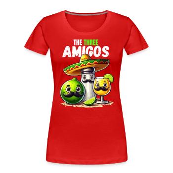 Three Amigos Tequila Lime Salt Mexico Funny - Women's Premium Organic T-Shirt - red - Front - Mia (176cm)