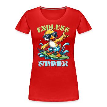 Sommer Surfen Ente Urlaub Meer Welle Strand Cool - Frauen Premium Bio T-Shirt - Rot - Vorne - Mia (176cm)