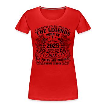 Anniversaire 2025 Mai 2025 né en Mai 2025 - T-shirt bio Premium Femme - rouge - Devant - Mia (176cm)