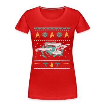 Star Trek Vaisseau Enterprise Ugly Christmas - T-shirt bio Premium Femme - rouge - Devant - Mia (176cm)