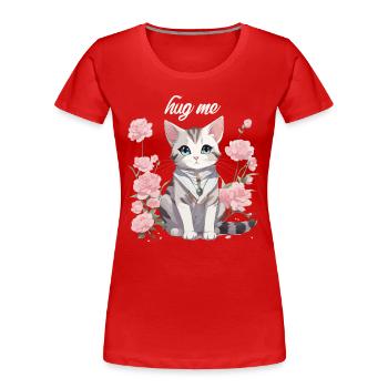 Squeeze Me Cat - Women's Premium Organic T-Shirt - red - Front - Mia (176cm)
