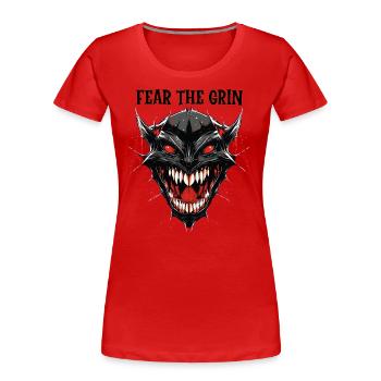 Dämonenkopf, Fürchte das Grinsen - Frauen Premium Bio T-Shirt - Rot - Vorne - Mia (176cm)