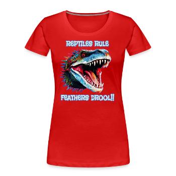 Tête de reptile, Règle des reptiles, Bave de plumes - T-shirt bio Premium Femme - rouge - Devant - Mia (176cm)