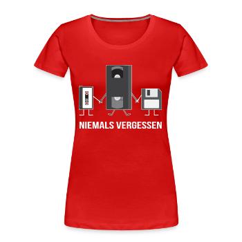 Tee-shirt des années 90 2018 - Motif rétro des années 90 - T-shirt bio Premium Femme - rouge - Devant - Mia (176cm)