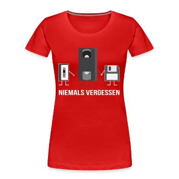 90er T-Shirt 2018 - Neunziger Motiv Retro - Frauen Premium Bio T-Shirt - Rot - Vorne - Mia (176cm)