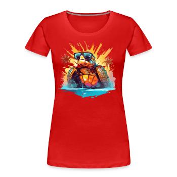 Schildkröte Sonnenbrille Sommer Strand Tier Panzer - Frauen Premium Bio T-Shirt - Rot - Vorne - Mia (176cm)