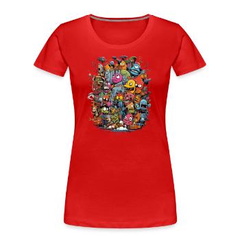 Characters, Cartoon, Building, Colorful, Monster, Vegetables - Women's Premium Organic T-Shirt - red - Front - Mia (176cm)