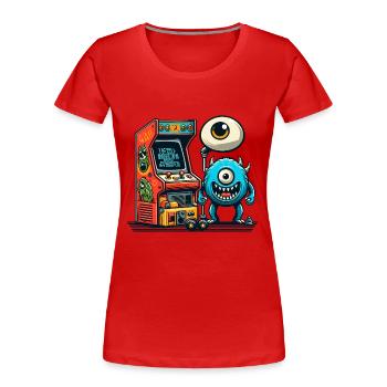 ARCADE MACHINE À SOUS CASINO JOYSTICK MONSTRE FOU - T-shirt bio Premium Femme - rouge - Devant - Mia (176cm)