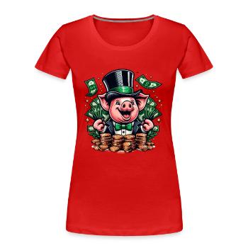 LUCKY PIG JACKPOT MONEY RICH PROSPERITY GREEN - Women's Premium Organic T-Shirt - red - Front - Mia (176cm)
