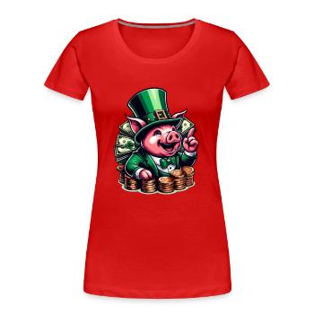LUCKY PIG JACKPOT MONEY RICH PROSPERITY GREEN - Women's Premium Organic T-Shirt - red - Front - Mia (176cm)