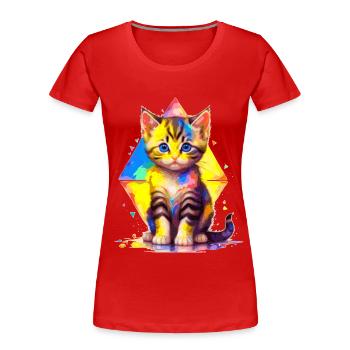 Rainbow Kitty - painted with geometries - Women's Premium Organic T-Shirt - red - Front - Mia (176cm)