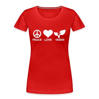 Peace Love Vegan - Women's Premium Organic T-Shirt - red - Front - Mia (176cm)