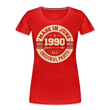Juin 1990 Cadeau d’anniversaire Juin 1990 Juin 1990 - T-shirt bio Premium Femme - rouge - Devant - Mia (176cm)
