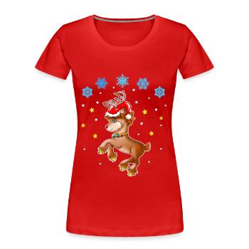 Rentier Rudolf mit Nikolausmütze - Frauen Premium Bio T-Shirt - Rot - Vorne - Mia (176cm)