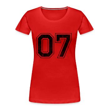 Numéro 07 - T-shirt bio Premium Femme - rouge - Devant - Mia (176cm)