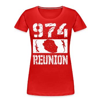 idee cadeau design carte ile de la reunion 974 - T-shirt bio Premium Femme - rouge - Devant - Mia (176cm)