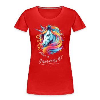 Believe in Unicorns - Women's Premium Organic T-Shirt - red - Front - Mia (176cm)
