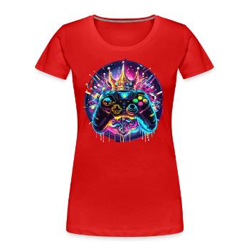 Synthwave Gamer Controller mit Krone - Frauen Premium Bio T-Shirt - Rot - Vorne - Mia (176cm)