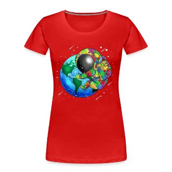 Astronaut Embraces Earth Kids Puzzle Autism - Women's Premium Organic T-Shirt - red - Front - Mia (176cm)