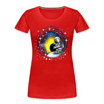 Surfer Cosmonaut Surf over Galaxies Solar System - Women's Premium Organic T-Shirt - red - Front - Mia (176cm)