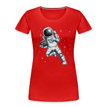 Football Mond Astronaut Footballspieler Raumfahrer - Frauen Premium Bio T-Shirt - Rot - Vorne - Mia (176cm)