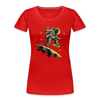 Weltalldesign Raumfahrer Skatet über den Mond - Frauen Premium Bio T-Shirt - Rot - Vorne - Mia (176cm)