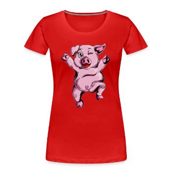 Süßes niedliches Schwein Farmer Schweinchen tanzen - Frauen Premium Bio T-Shirt - Rot - Vorne - Mia (176cm)