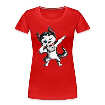 Husky Dabbing Hunde Kinder Tanzmotiv Schlittenhund - Frauen Premium Bio T-Shirt - Rot - Vorne - Mia (176cm)