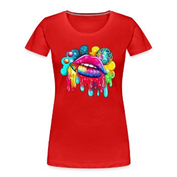 Disco Ball & Rainbow Lips Mouth Graphic Design - Women's Premium Organic T-Shirt - red - Front - Mia (176cm)