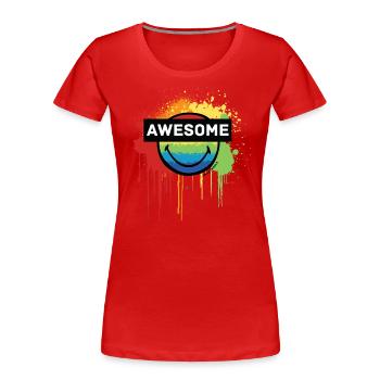 SmileyWorld Awesome Smiley Arc-En-Ciel - T-shirt bio Premium Femme - rouge - Devant - Mia (176cm)