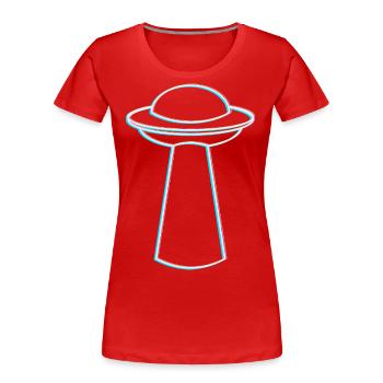 UFO Glitch – Ambiance rave et techno - T-shirt bio Premium Femme - rouge - Devant - Mia (176cm)