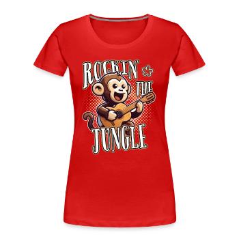 Rockin The Jungle Lustiger Affe Spielt Gitarre - Frauen Premium Bio T-Shirt - Rot - Vorne - Mia (176cm)