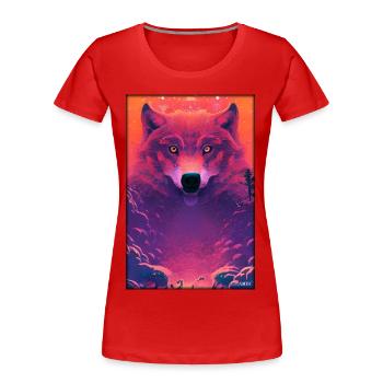 Loup Animal Motif Nature Nuages sauvages Mystique - T-shirt bio Premium Femme - rouge - Devant - Mia (176cm)