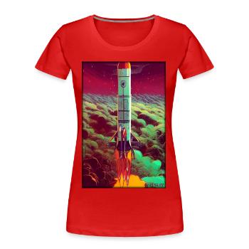 Lancement de fusée Space Stars Nuages - T-shirt bio Premium Femme - rouge - Devant - Mia (176cm)