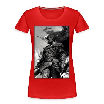 Krieger Schwert Vintage Schwarz Weiß 3 - Frauen Premium Bio T-Shirt - Rot - Vorne - Mia (176cm)