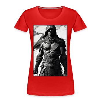 Krieger Schwert Vintage Schwarz Weiß 2 - Frauen Premium Bio T-Shirt - Rot - Vorne - Mia (176cm)