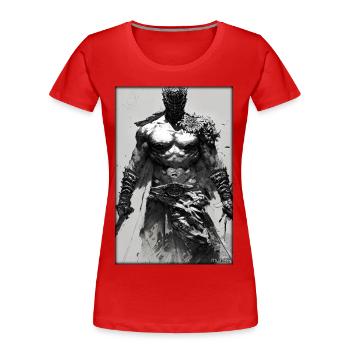 Krieger Schwert Vintage Schwarz Weiß 4 - Frauen Premium Bio T-Shirt - Rot - Vorne - Mia (176cm)