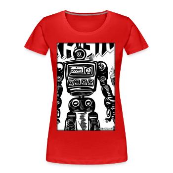 Robot Comic Future Cyborg Machine Technology - T-shirt bio Premium Femme - rouge - Devant - Mia (176cm)