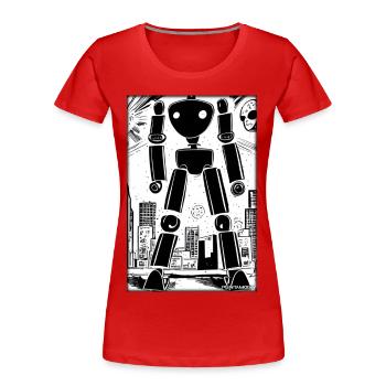 Robot Comic Future Cyborg Machine Technology - T-shirt bio Premium Femme - rouge - Devant - Mia (176cm)