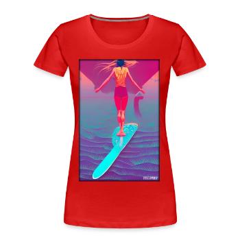 Surfergirl Mädchen Frau Surfbrett Wellen Meer - Frauen Premium Bio T-Shirt - Rot - Vorne - Mia (176cm)