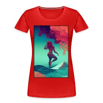 Surfergirl Mädchen Frau Surfbrett Wellen Meer - Frauen Premium Bio T-Shirt - Rot - Vorne - Mia (176cm)